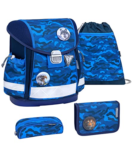 Belmil 403-13 Schulranzen Set 4 - teilig mit Patch Set (403-13/AG/PC/S) (Blue Camouflage) von Belmil