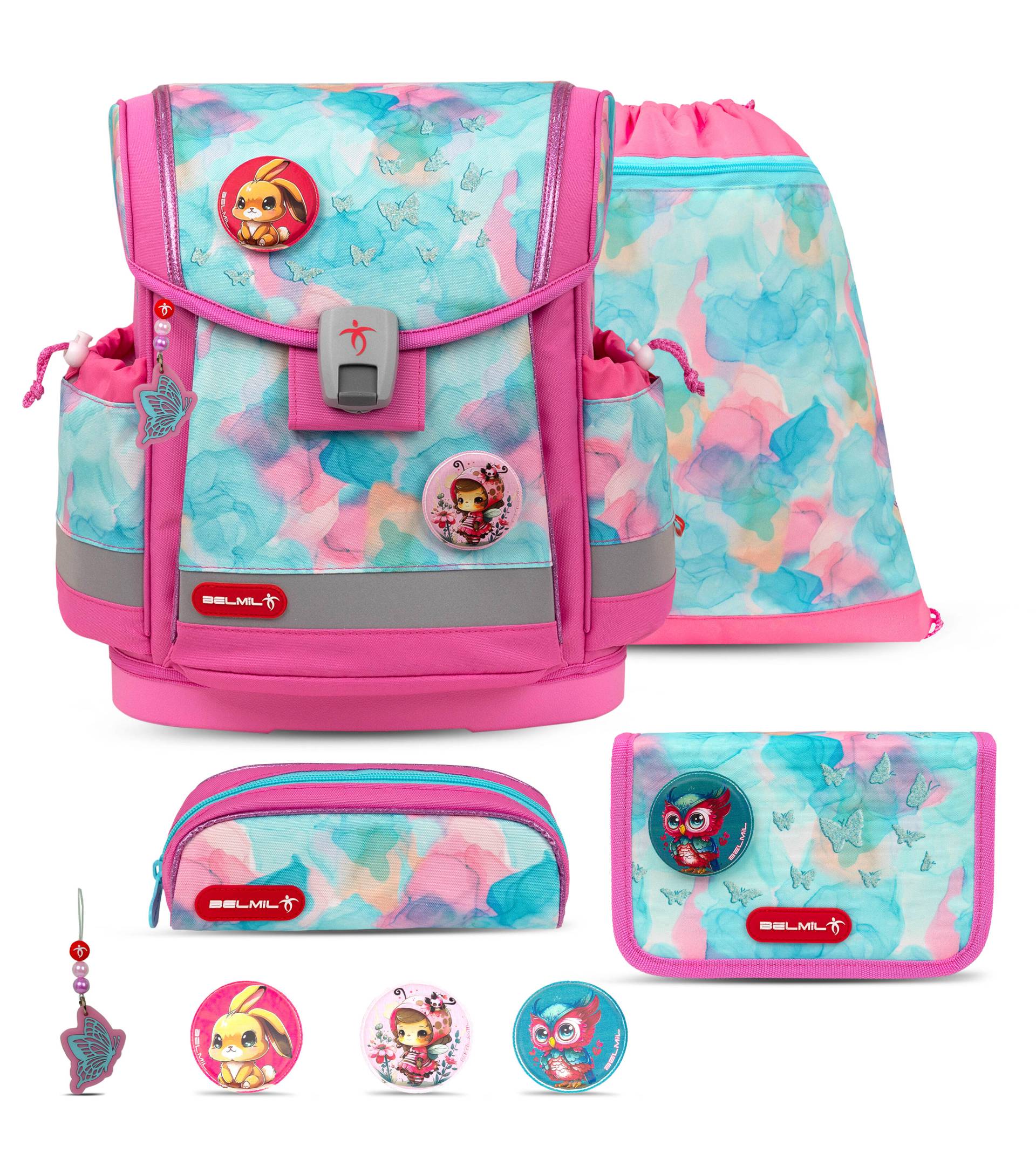 Belmil - Belmil Classy Plus Schulranzen Set 5-teilig mit Brustgurt - Aqua Rose Koffer24 von Belmil
