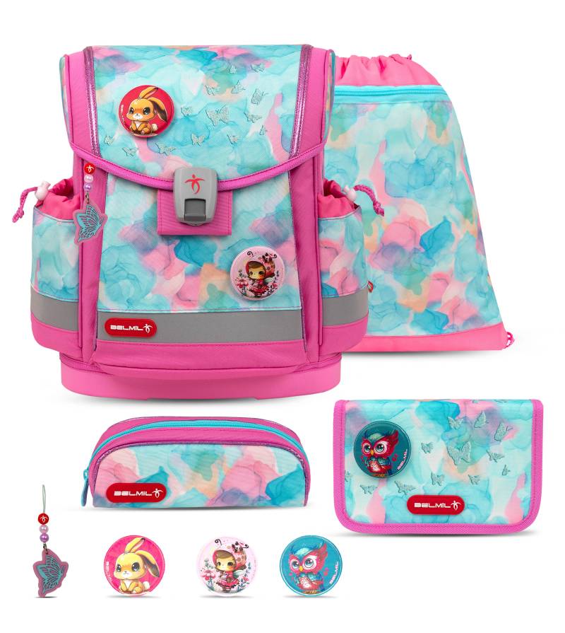 Belmil - Belmil Classy Plus Schulranzen Set 5-teilig mit Brustgurt - Aqua Rose Koffer24 von Belmil
