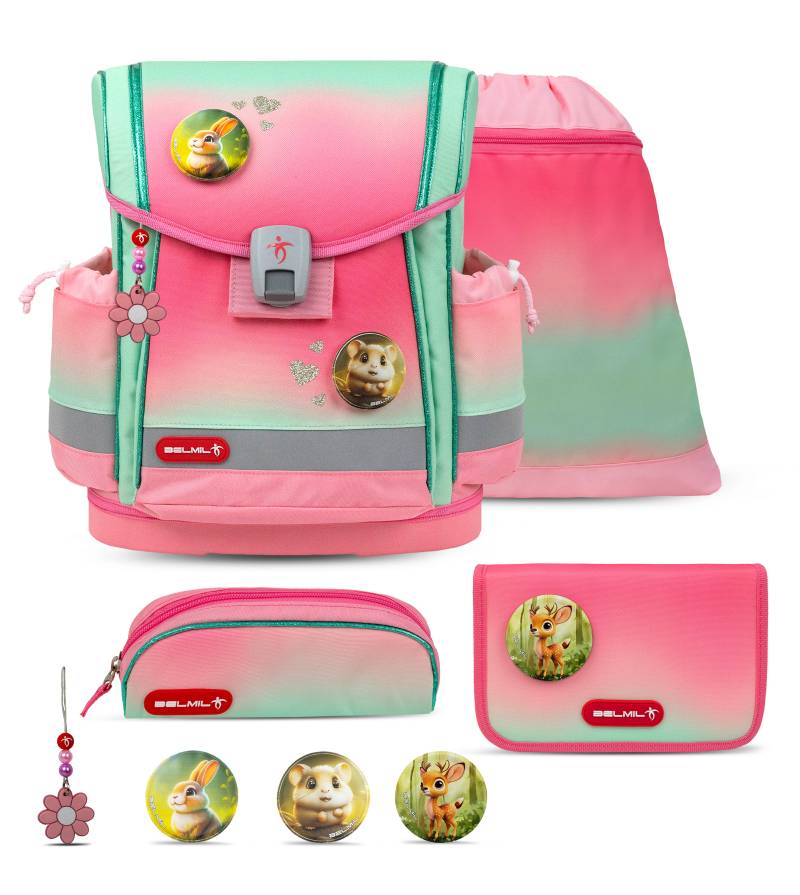 Belmil - Belmil Classy Plus Schulranzen Set 5-teilig mit Brustgurt - Mint Rose Ombre Koffer24 von Belmil