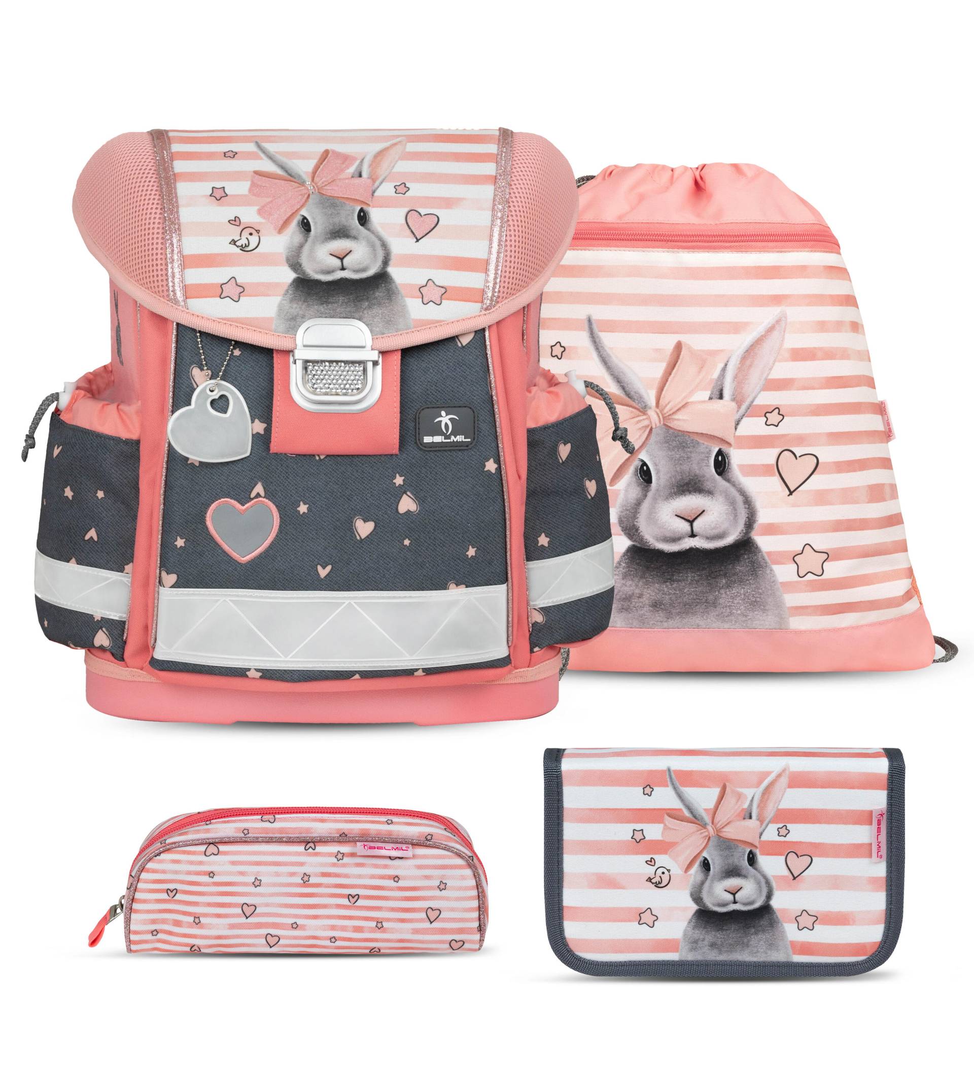 Belmil - Belmil Classy Schulranzen Set 4-teilig mit Brustgurt - Little Bunnies Koffer24 von Belmil