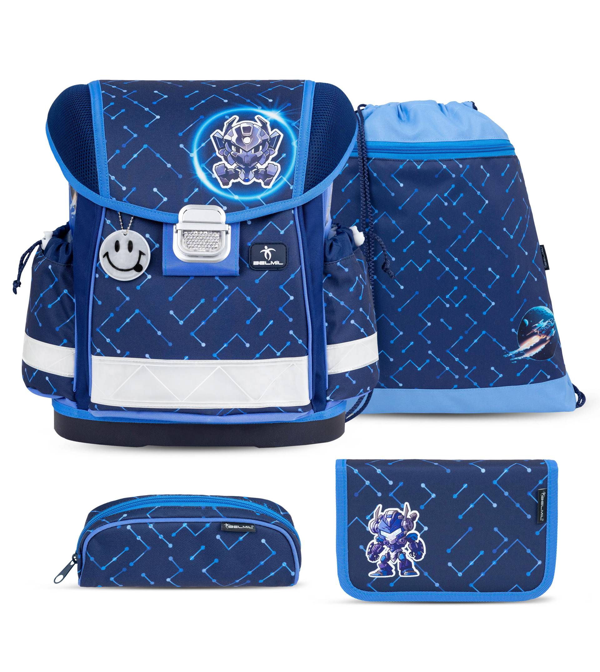 Belmil - Belmil Classy Schulranzen Set 4-teilig mit Brustgurt - Navy Blue Tech Koffer24 von Belmil