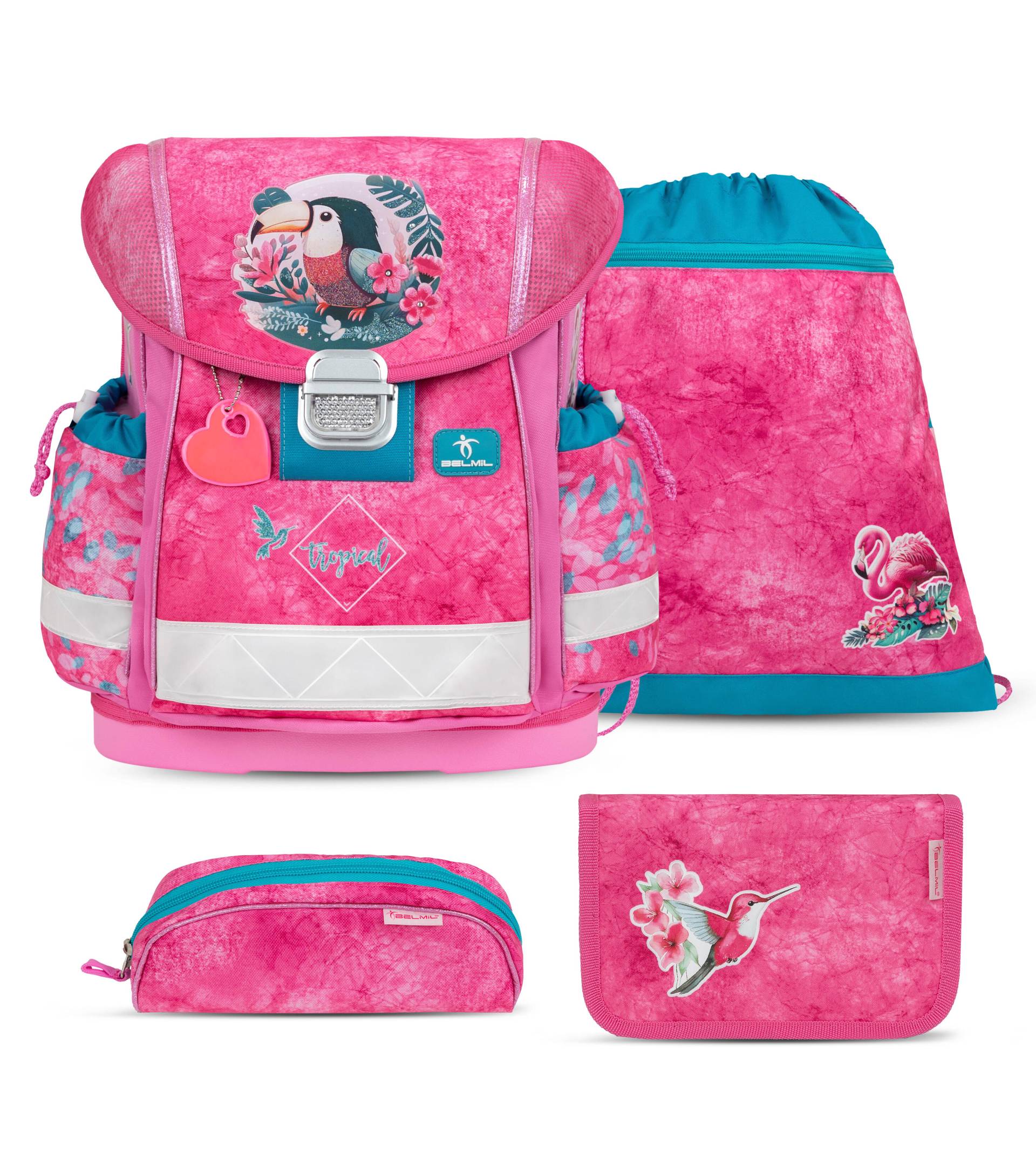Belmil - Belmil Classy Schulranzen Set 4-teilig mit Brustgurt - Tropical Toucan Koffer24 von Belmil