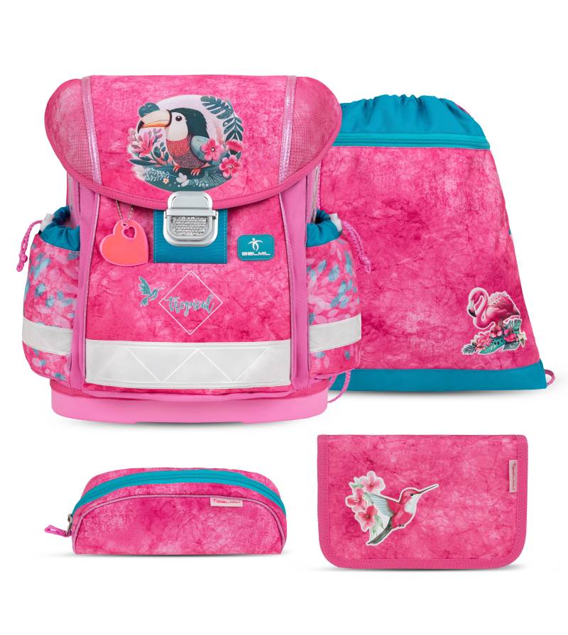 Belmil - Belmil Classy Schulranzen Set 4-teilig mit Brustgurt - Tropical Toucan Koffer24 von Belmil