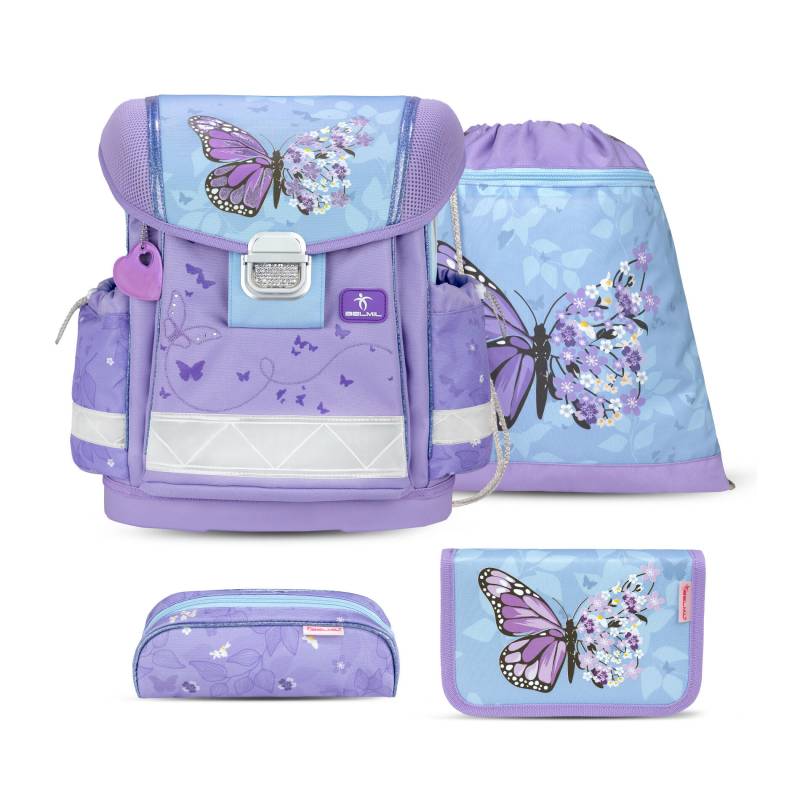 Belmil - Belmil Classy ergonomisches Schulranzenset 4tlg. - Purple Blue Butterfly Koffer24 von Belmil