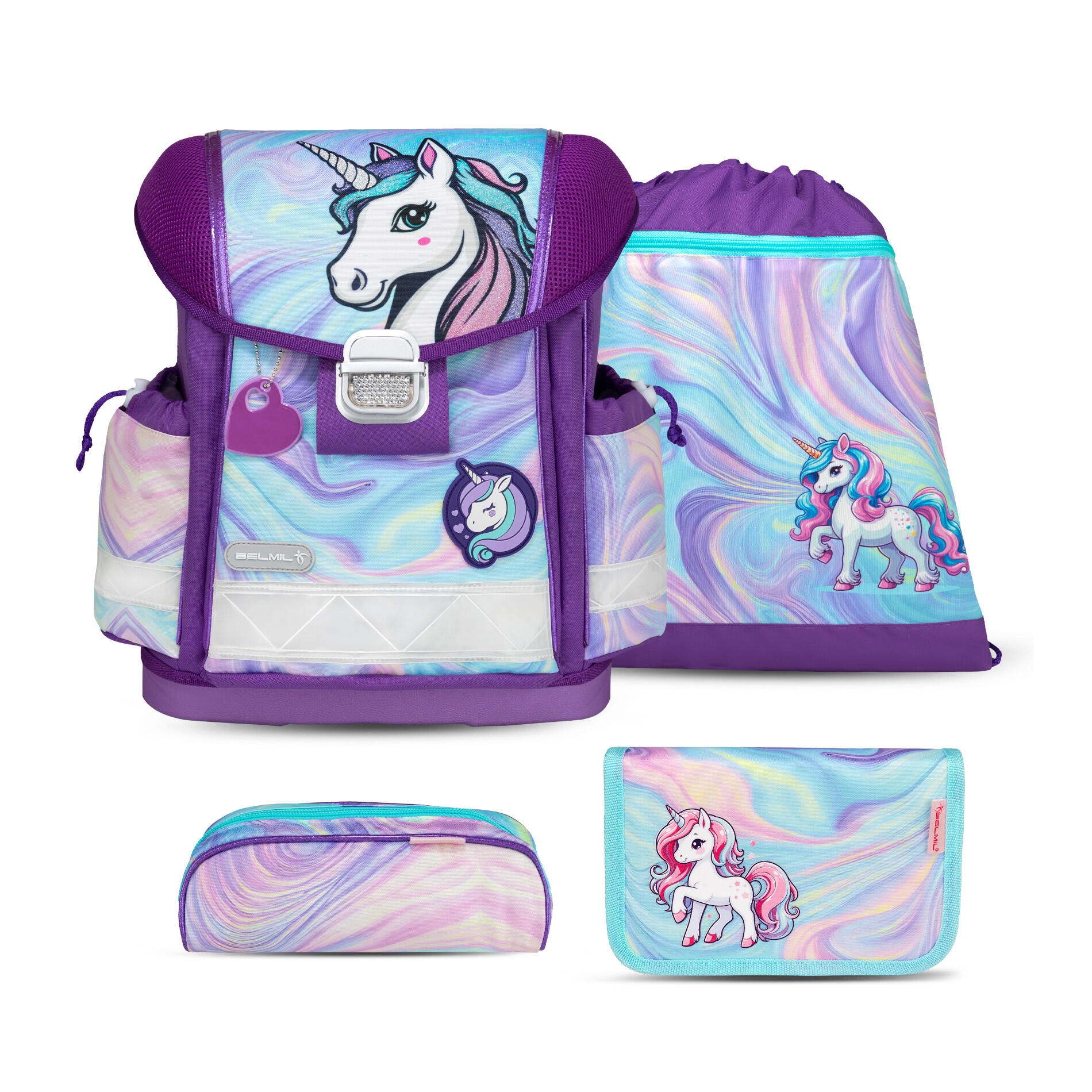 Belmil - Belmil Classy ergonomisches Schulranzenset 4tlg. - Unicorn Dream Koffer24 von Belmil