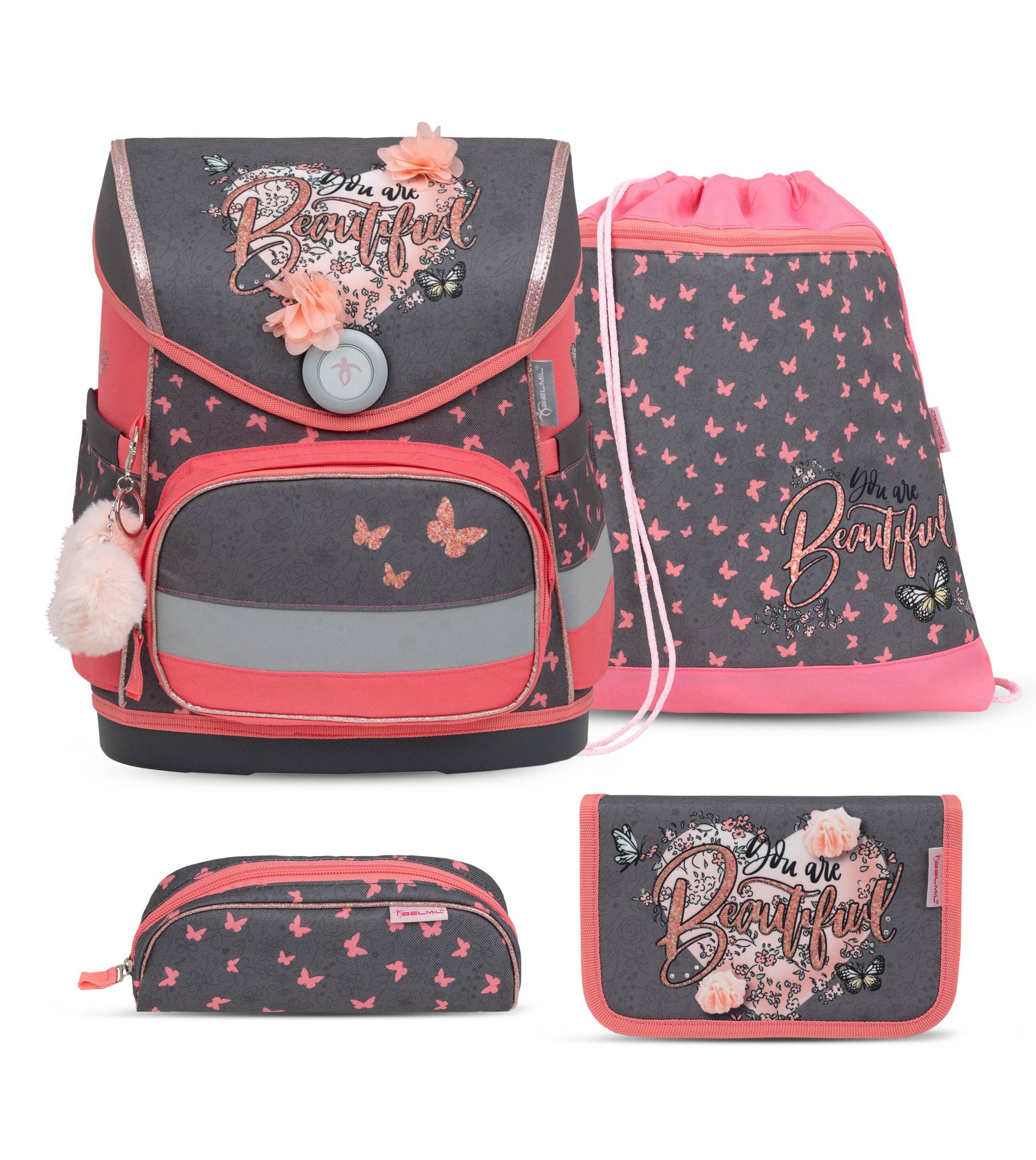 Belmil - Belmil Compact Schulranzen Set 4-teilig mit Brustgurt - Bloomy Blossom Koffer24 von Belmil