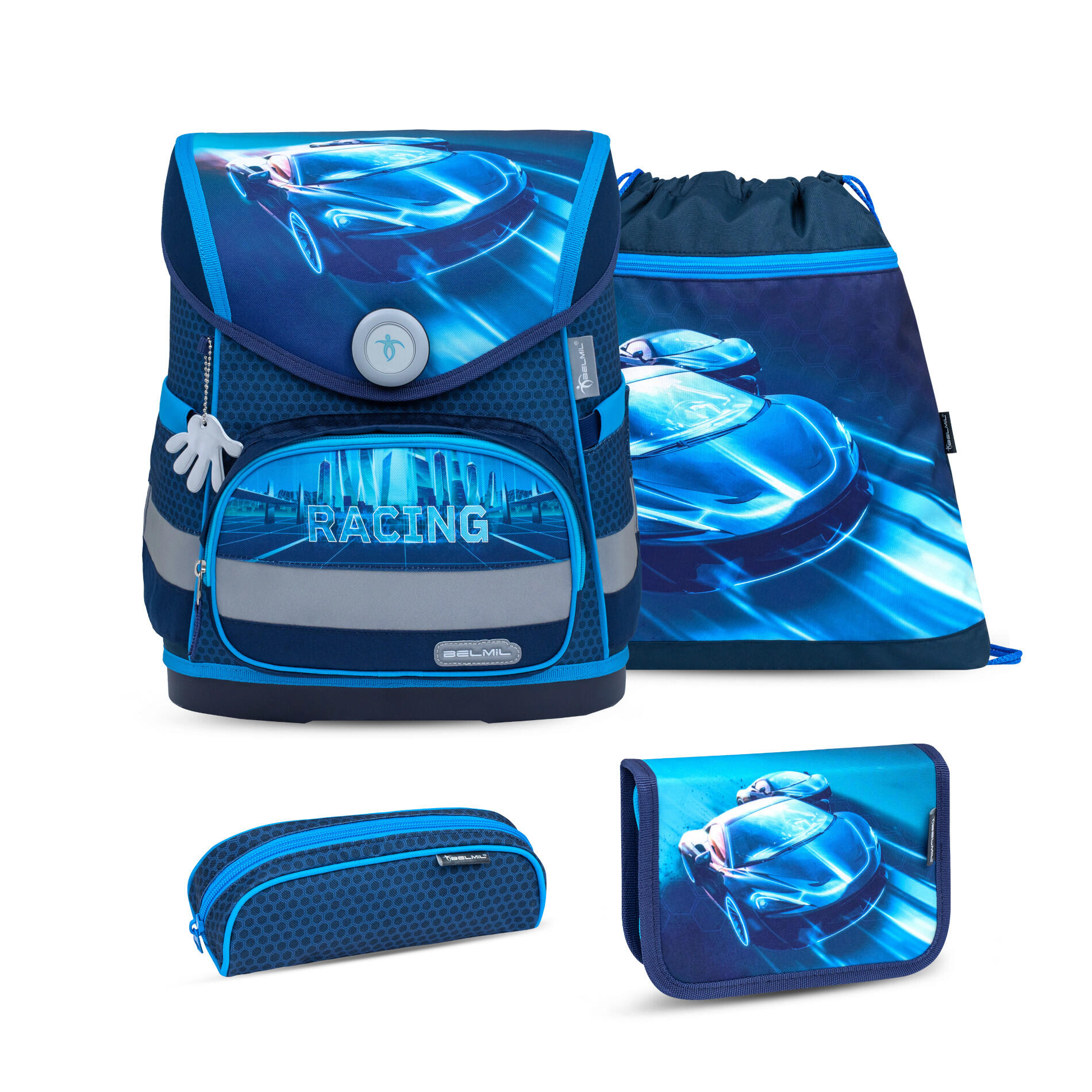 Belmil - Belmil Compact ergonomisches Schulranzenset 4tlg. - Racing Blue Neon Koffer24 von Belmil