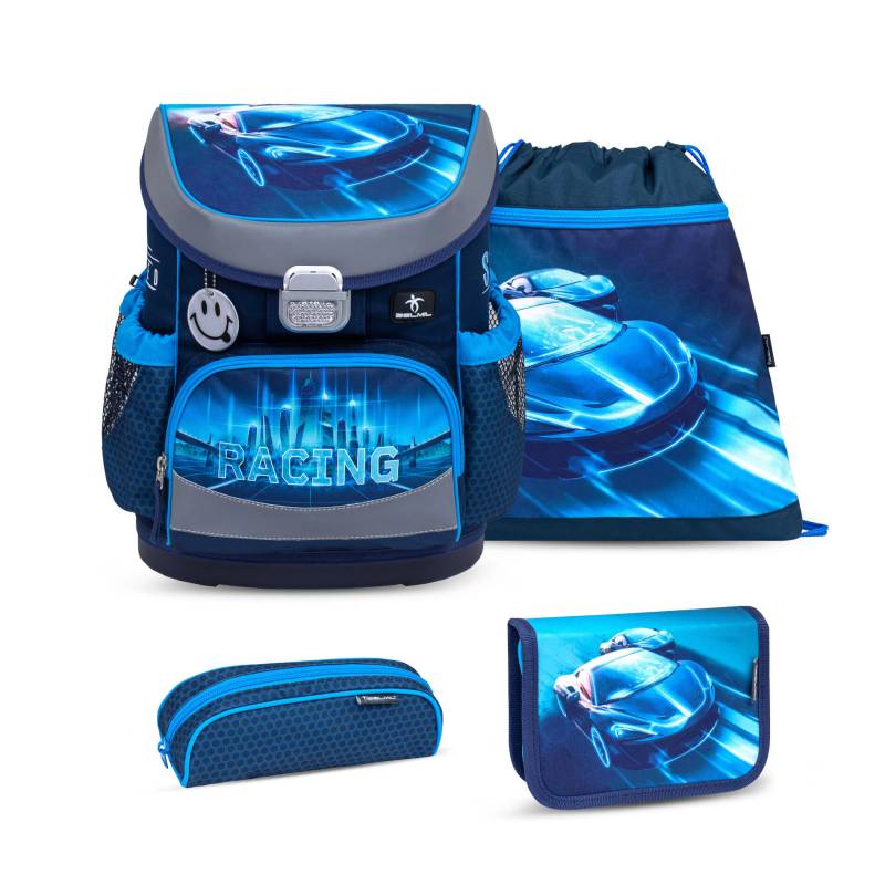 Belmil - Belmil Mini-Fit ergonomisches Schulranzenset 4tlg. - Racing Blue Neon Koffer24 von Belmil