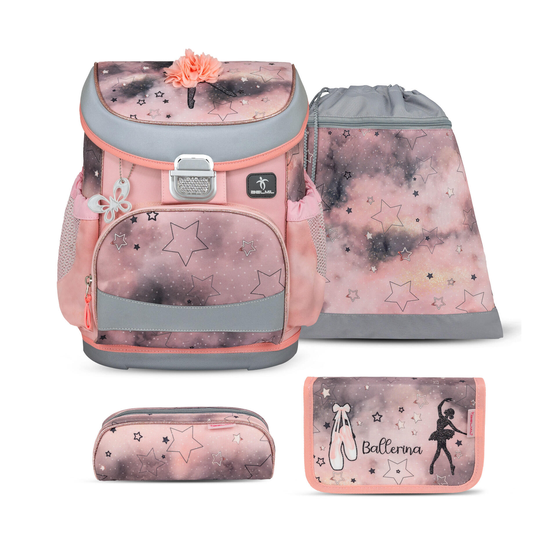 Belmil - Belmil Mini-Fit ergonomisches Schulranzenset 4tlg. - Rose Ballet Koffer24 von Belmil