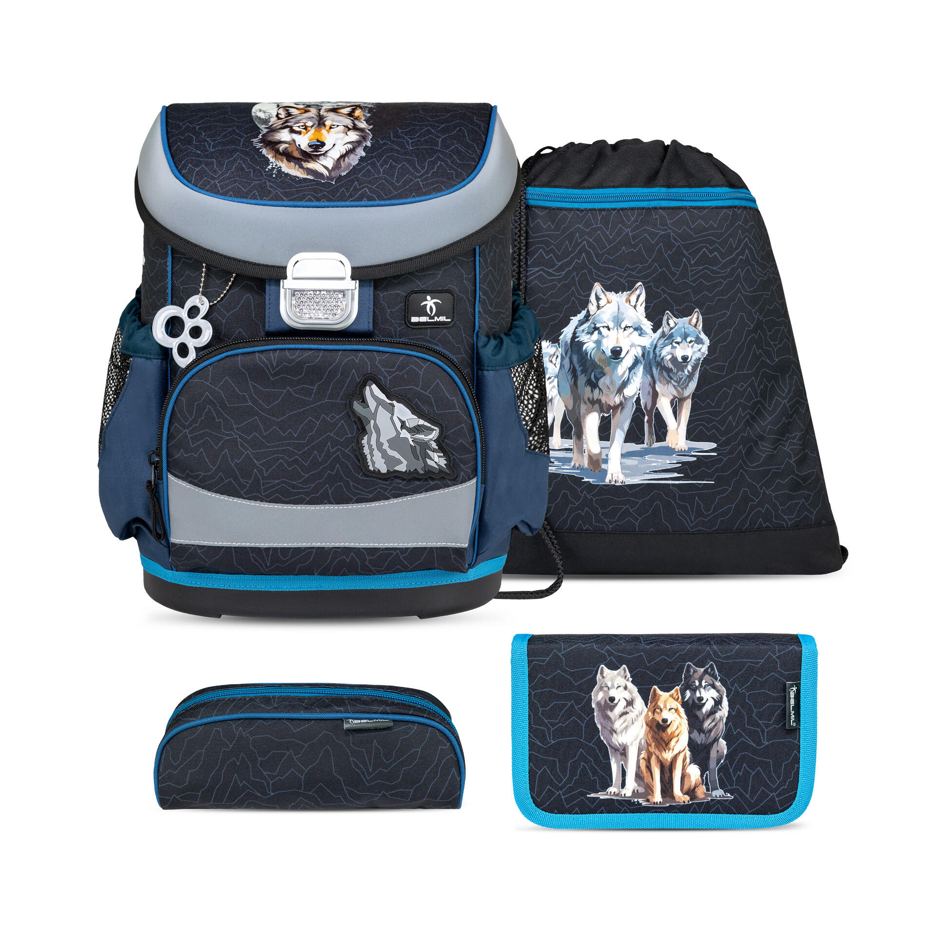 Belmil - Belmil Mini-Fit ergonomisches Schulranzenset 4tlg. - Wolves Pack Koffer24 von Belmil