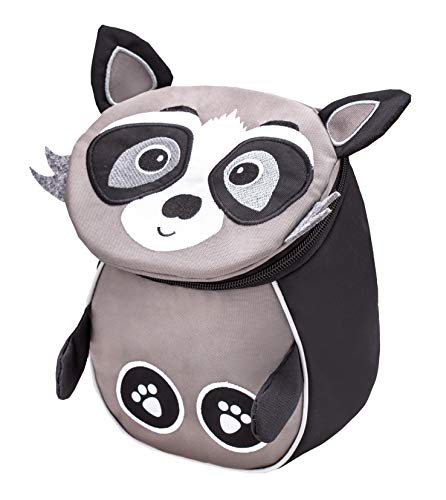 Belmil Kindergartenrucksack mit Brustgurt und Namensschild für 1-3 Jährige/Jungen - Mädchen / 4 L/Grau/in Tierform: Waschbär (305-15 Mini Raccoon) von Belmil