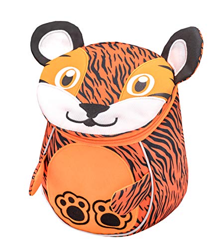 Belmil Kindergartenrucksack mit Brustgurt und Namensschild für 1-3 Jährige/Jungen - Mädchen / 4 L/Grün/in Tierform: Tiger (305-15 Mini Tiger) von Belmil