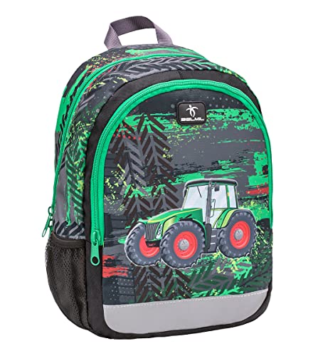 Belmil Kindergartenrucksack mit Brustgurt und Namensschild für 3-6 Jährige/Jungen/ 12 L/Krippenrucksack Kindergartentasche Kindertasche/Traktor/Grün (305-4/A Tractor) von Belmil