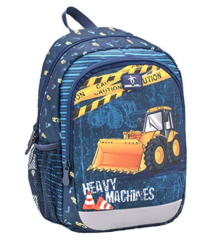 Belmil Kindergartenrucksack mit Brustgurt und Namensschild für 3-6 Jährige/Jungen / 12 L/Krippenrucksack Kindergartentasche Kindertasche/Bagger/Blau (305-4/A Heavy Machinery) von Belmil