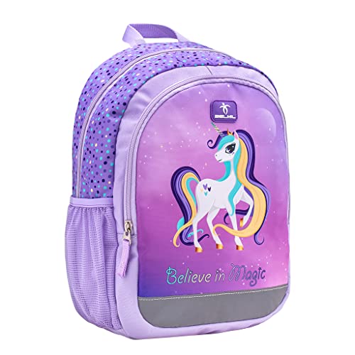 Belmil Kindergartenrucksack mit Brustgurt und Namensschild für 3-6 Jährige/Mädchen / 12 L/Krippenrucksack Kindergartentasche Kindertasche/Einhorn/Lila (305-4/A Unicorn Purple) von Belmil