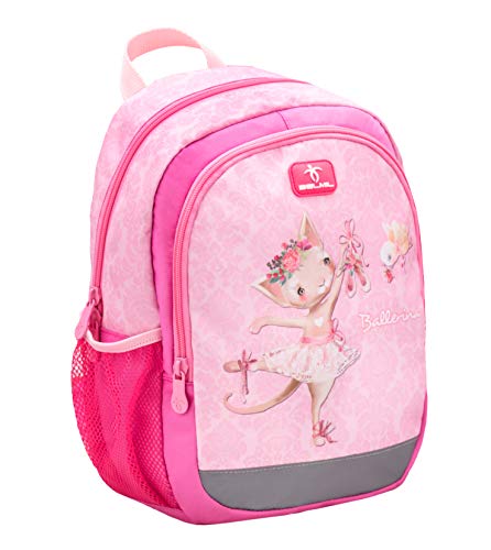 Belmil Kindergartenrucksack mit Brustgurt und Namensschild für 3-6 Jährige/Mädchen / 12 L/Krippenrucksack Kindergartentasche Kindertasche/Ballerina/Pink, Rosa (305-4/A Ballerina) von Belmil