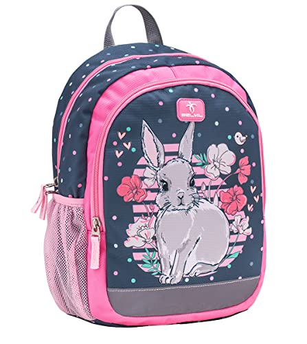 Belmil Kindergartenrucksack mit Brustgurt und Namensschild für 3-6 Jährige/Mädchen / 12 L/Krippenrucksack Kindergartentasche Kindertasche/Hase/blau, rosa (305-4/A Bunny) von Belmil