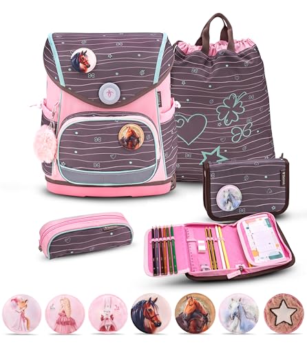 Belmil Premium Compact Plus Schulranzen Set 6 teilig mit STABILO Stiften und GRATIS Patch Set (405-41/P/S/P) (Mint) von Belmil