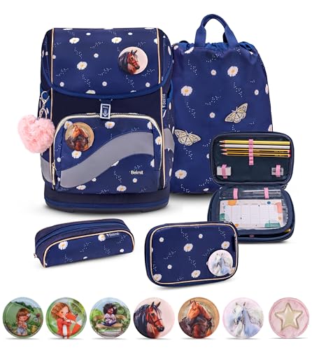 Belmil Premium Smarty Plus Schulranzen Set 6 teilig mit STABILO Stiften und GRATIS Patch Set (405-51/P/S/P) (Daisy) von Belmil