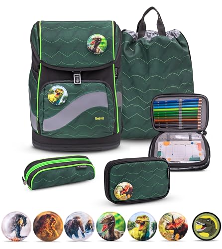 Belmil Premium Smarty Plus Schulranzen Set 6 teilig mit STABILO Stiften und GRATIS Patch Set (405-51/P/S/P) (Twist of Lime) von Belmil