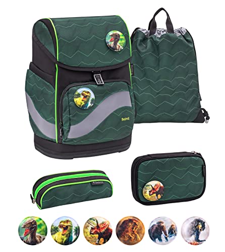Belmil Premium Smarty Plus ergonomisches Schulranzen Set 5-teilig mit Patch Set 6 Stück, AGR, Brustgurt, Hüftgurt, Magnetverschluss (405-51/P/S Twist of Lime) von Belmil