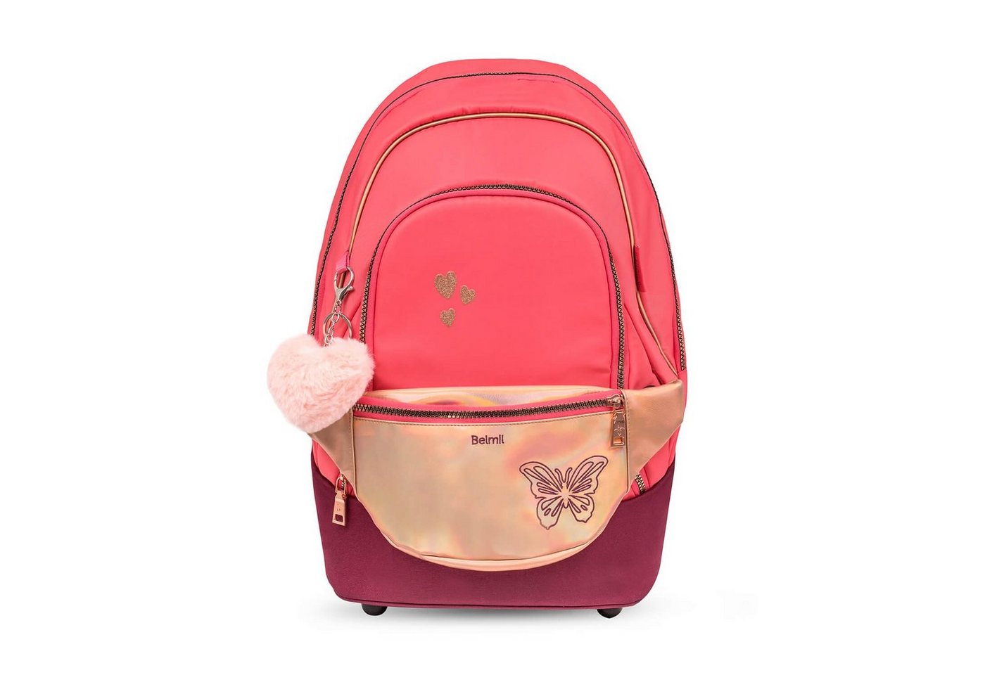 Belmil Rucksack Rucksack 2-IN-1 Schultasche & Gürteltasche 2-teilig Ranzen Coral von Belmil