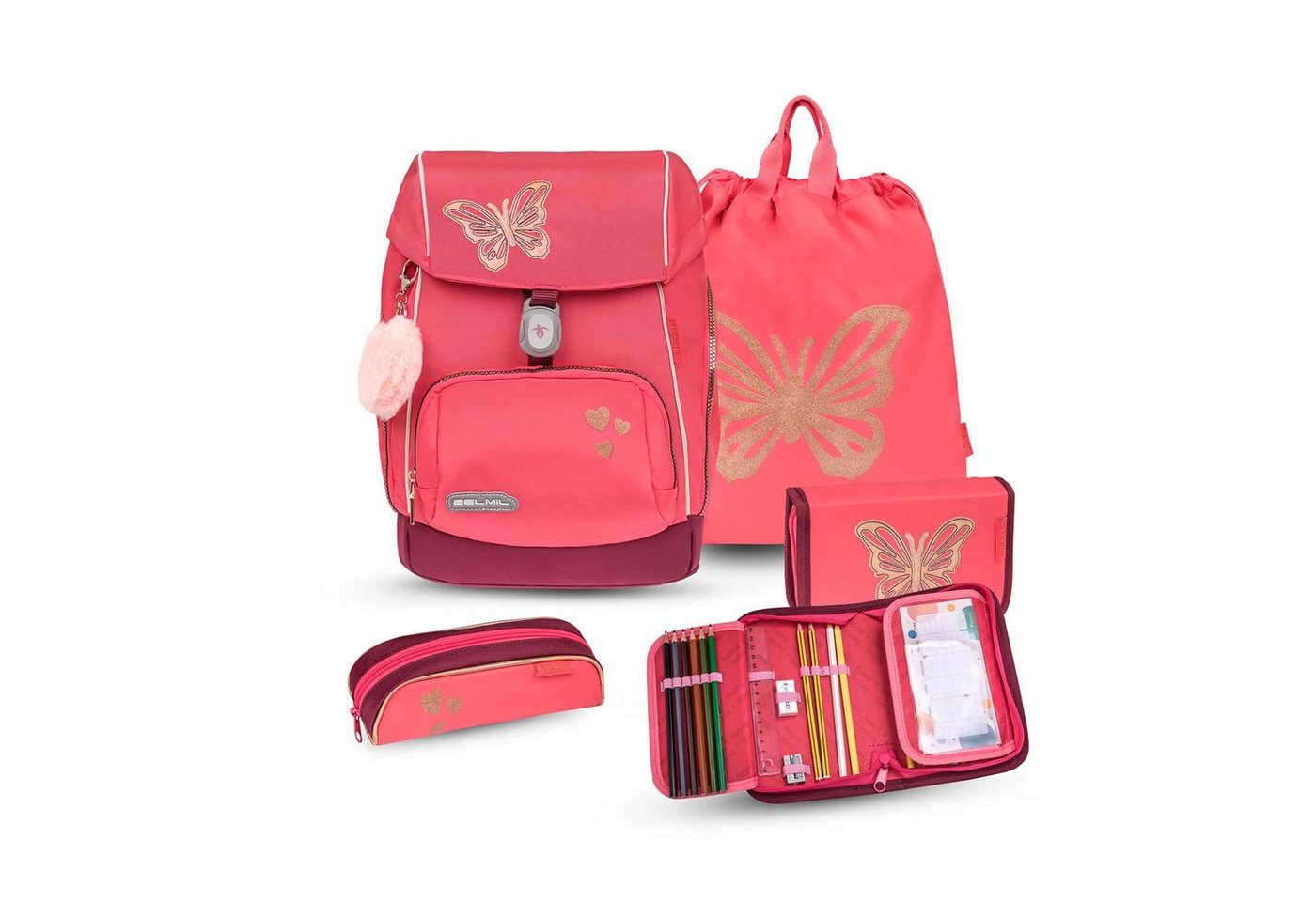 Belmil Rucksack Rucksack Comfy Plus Premium Schulranzen Set 4-teilig Coral von Belmil