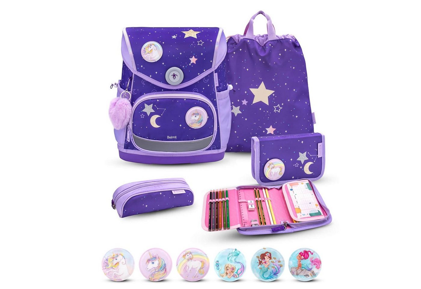 Belmil Rucksack Rucksack Compact Plus Premium Schulranzen Set 5-t. Dahlia Federtasche von Belmil