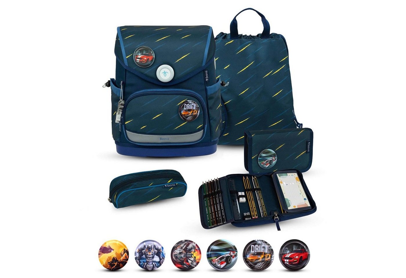 Belmil Rucksack Rucksack Compact Plus Premium Schulranzen Set 5-t. Orion Blue Tasche von Belmil