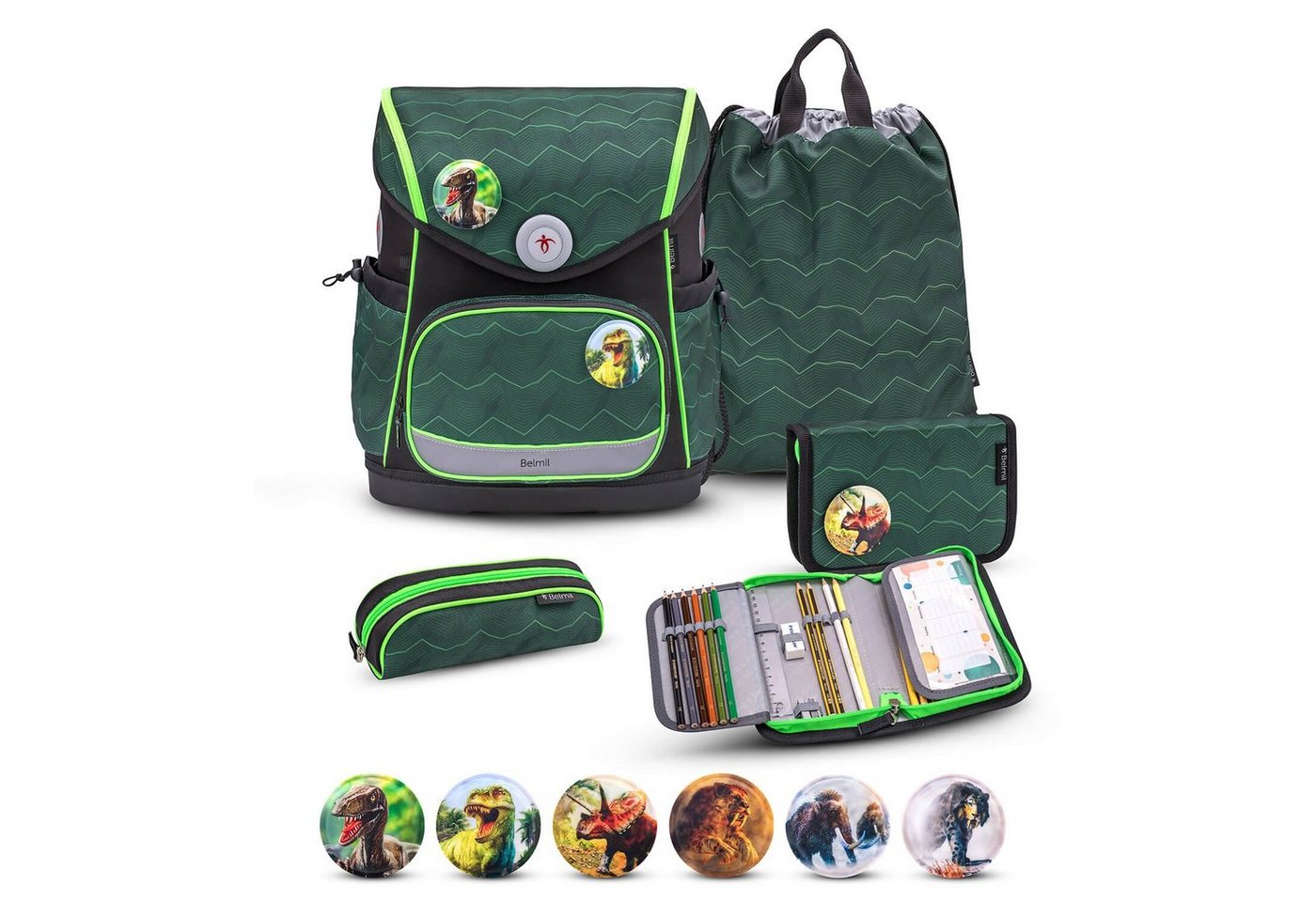 Belmil Rucksack Rucksack Compact Plus Premium Schulranzen Set 5-teilig Twist of Lime von Belmil