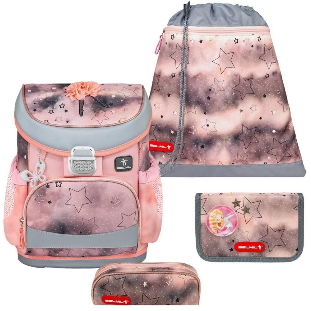 Belmil Schulranzen BELMIL Schulranzen-Set MINI-FIT 4tlg mit Regenhaube (Set, 4-tlg., mit Sportbeutel, Federtasche, Schlamper, Brustgurt), Ballet, Grundschule, Einschulung, für Mädchen von Belmil