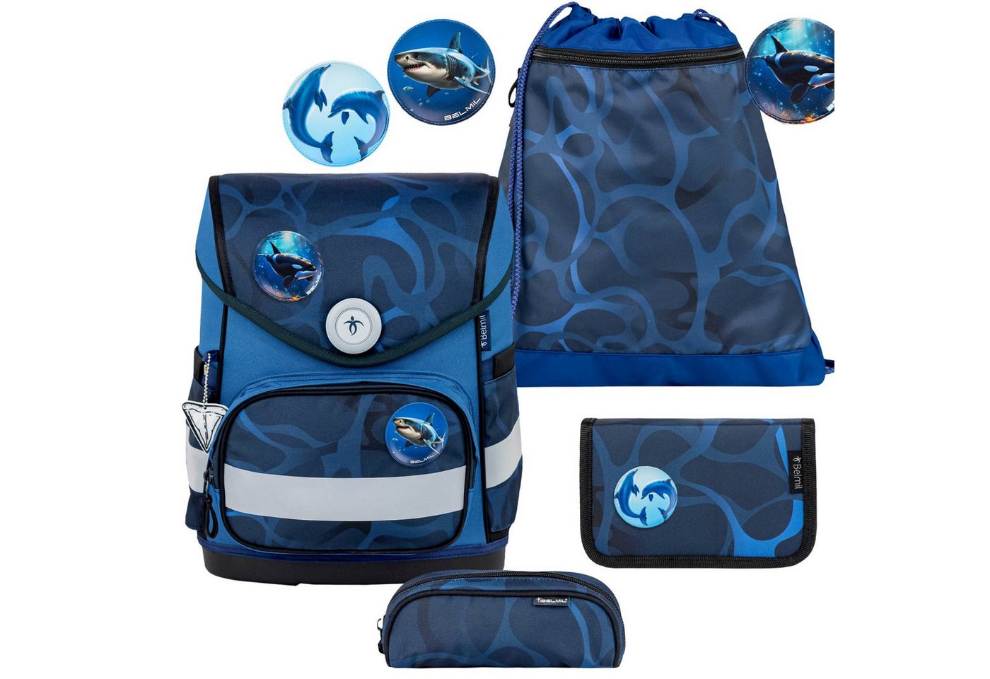 Belmil Schulranzen "Compact mit Patch" 2026 mit Magnetschloss 1. Klasse neue Designs (4-tlg), 19 Liter Volumen, Einschulung, Grundschule, für Mädchen von Belmil