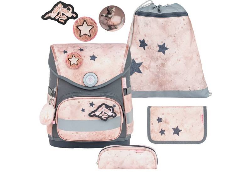 Belmil Schulranzen "Compact mit Patch" 2026 mit Magnetschloss 1. Klasse neue Designs (4-tlg), 19 Liter Volumen, Einschulung, Grundschule, für Mädchen von Belmil