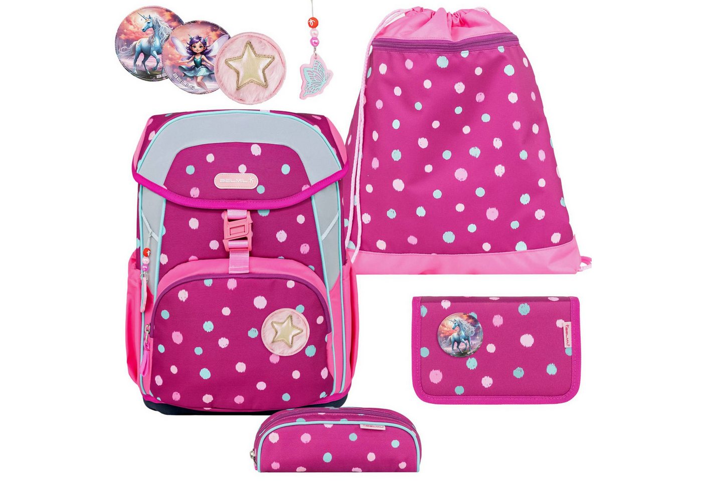 Belmil Schulranzen "Maxi" 2026 Set 1. Klasse, 22 Liter Volumen, 4tlg.,1. Klasse, Grundschule, Einschulung, Mädchen von Belmil