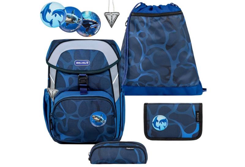 Belmil Schulranzen "Maxi" 2026 Set 1. Klasse, 22 Liter Volumen, Wassertiere, 4tlg.,1. Klasse, Grundschule, Einschulung, Jungen von Belmil