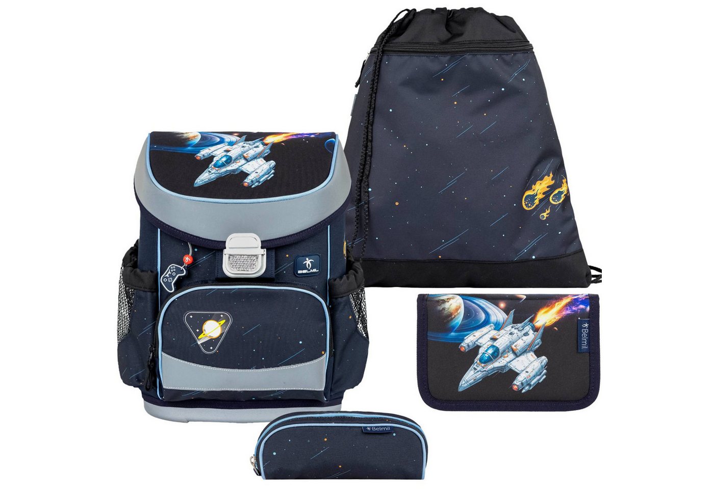 Belmil Schulranzen "Mini-Fit" 2026 für kleine Kinder 1. Klasse (Set, 4-tlg., mit Sportbeutel, Federtasche, Schlamper, Brustgurt), 4tlg. Set ab 1. Klasse, Grundschule, Einschulung, Jungen und Mädchen von Belmil