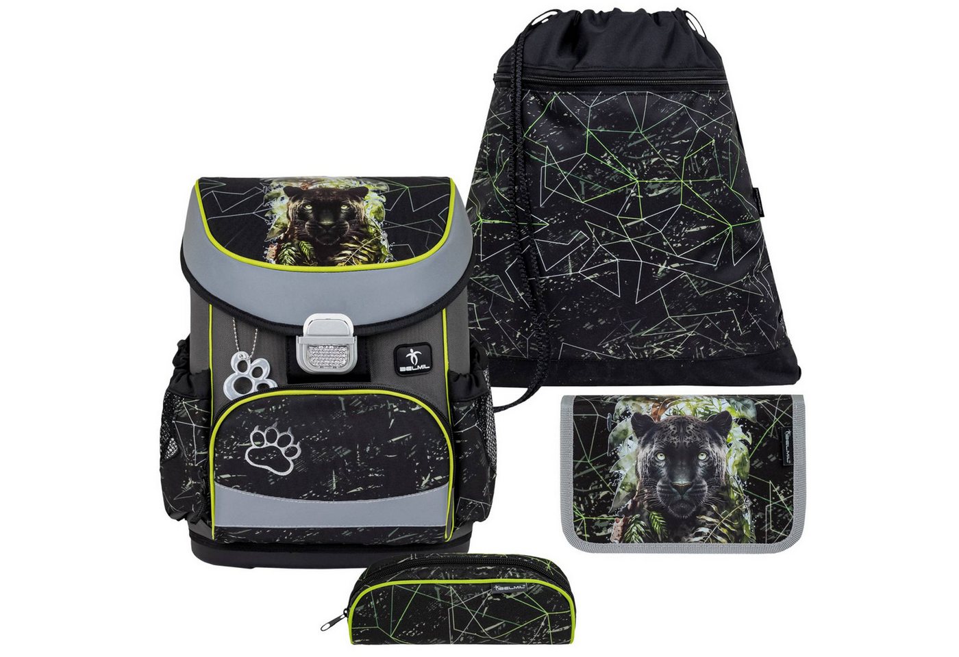 Belmil Schulranzen "Mini-Fit" 2026 für kleine Kinder 1. Klasse (Set, 4-tlg., mit Sportbeutel, Federtasche, Schlamper, Brustgurt), 4tlg. Set ab 1. Klasse, Grundschule, Einschulung, Jungen und Mädchen von Belmil
