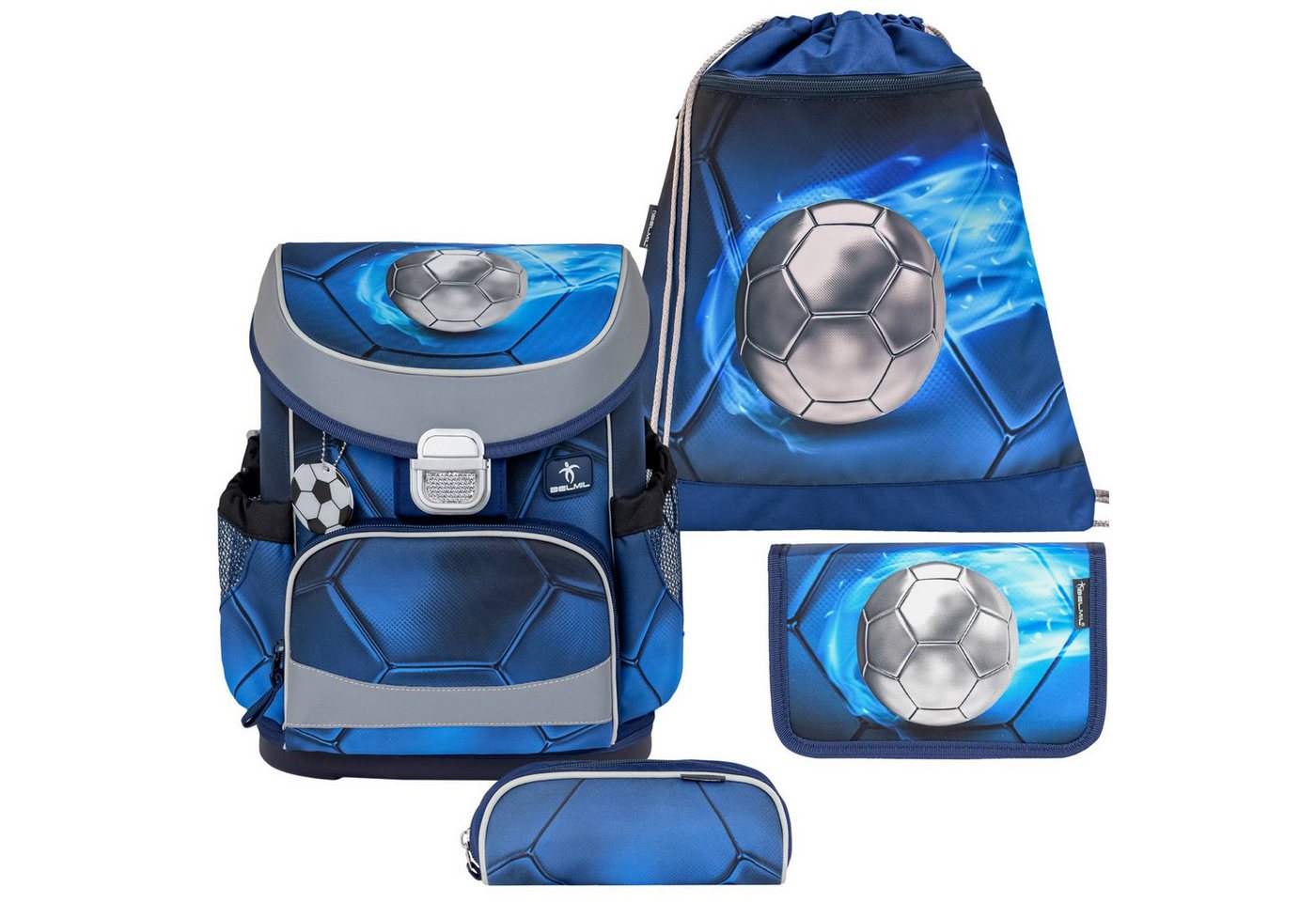 Belmil Schulranzen "Mini-Fit" 2026 für kleine Kinder 1. Klasse (Set, 4-tlg., mit Sportbeutel, Federtasche, Schlamper, Brustgurt), 4tlg. Set ab 1. Klasse, Grundschule, Einschulung, Jungen und Mädchen von Belmil