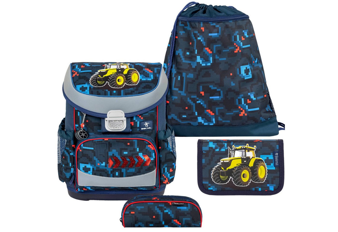 Belmil Schulranzen "Mini-Fit" 2026 für kleine Kinder 1. Klasse (Set, 4-tlg., mit Sportbeutel, Federtasche, Schlamper, Brustgurt), 4tlg. Set ab 1. Klasse, Grundschule, Einschulung, Jungen und Mädchen von Belmil