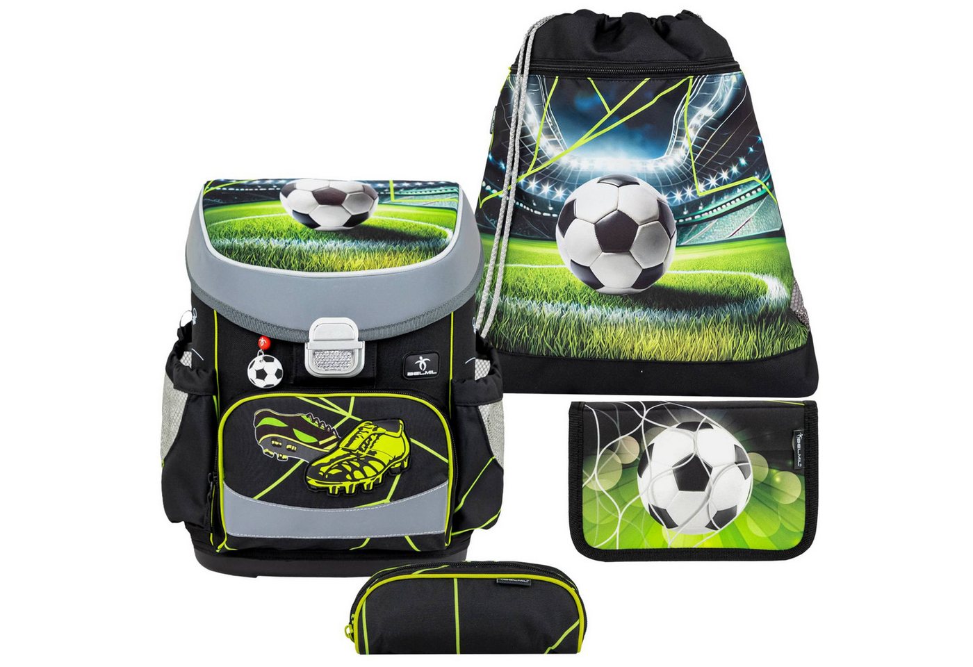 Belmil Schulranzen "Mini-Fit" 2026 für kleine Kinder 1. Klasse (Set, 4-tlg., mit Sportbeutel, Federtasche, Schlamper, Brustgurt), 4tlg. Set ab 1. Klasse, Grundschule, Einschulung, Jungen und Mädchen von Belmil