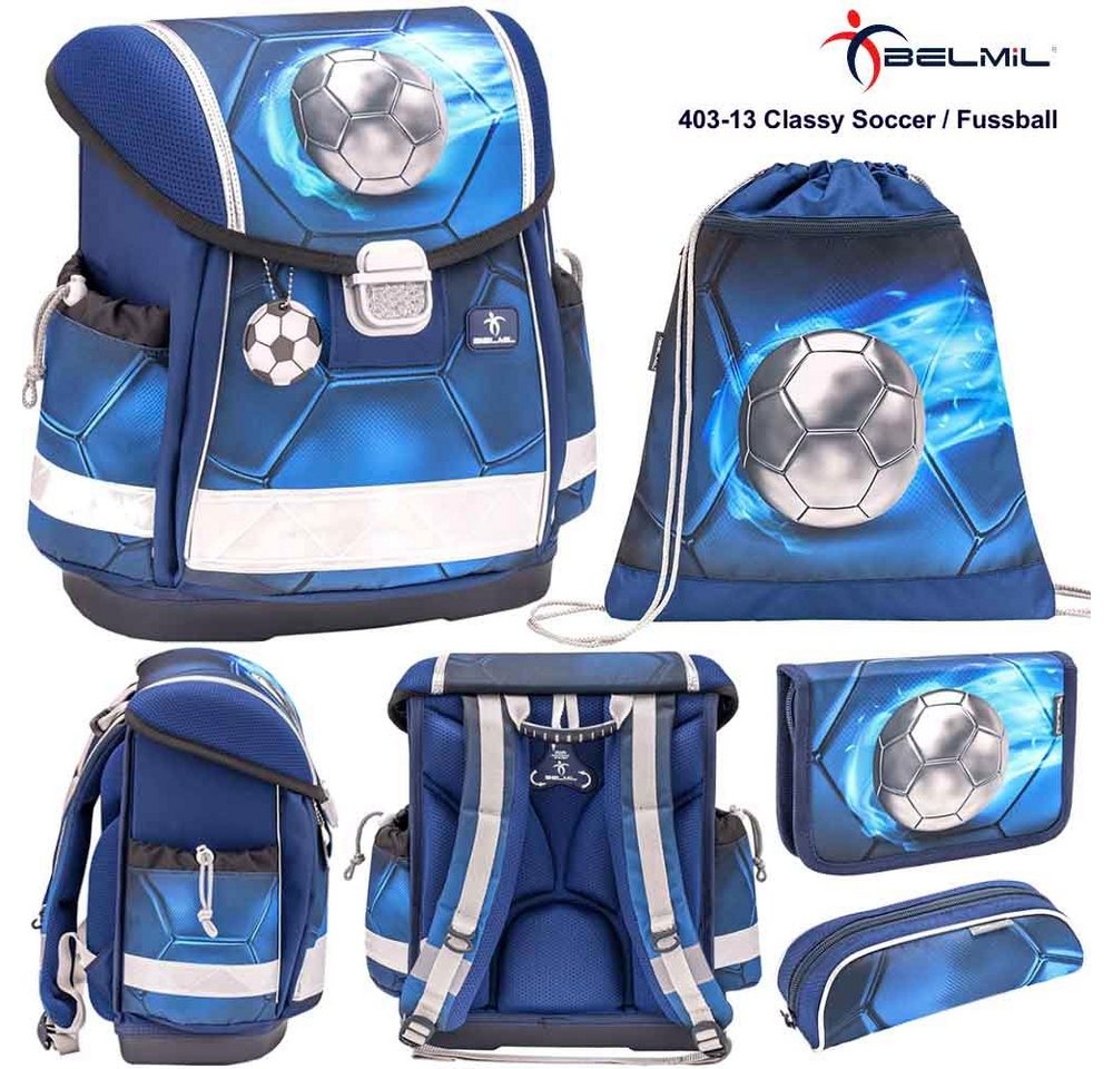 Belmil Schulranzen Set Classy 4-teilig 2024 Jungen Football 4 silver von Belmil