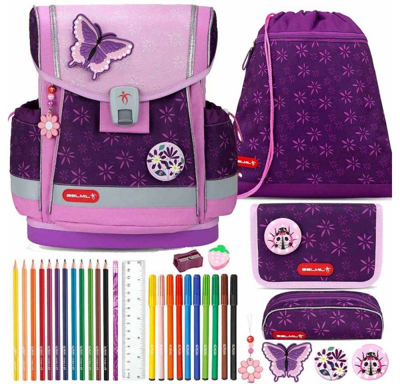 Belmil Schulranzen Set Classy Plus 10-teilig 2025 Mädchen Purple Spring von Belmil