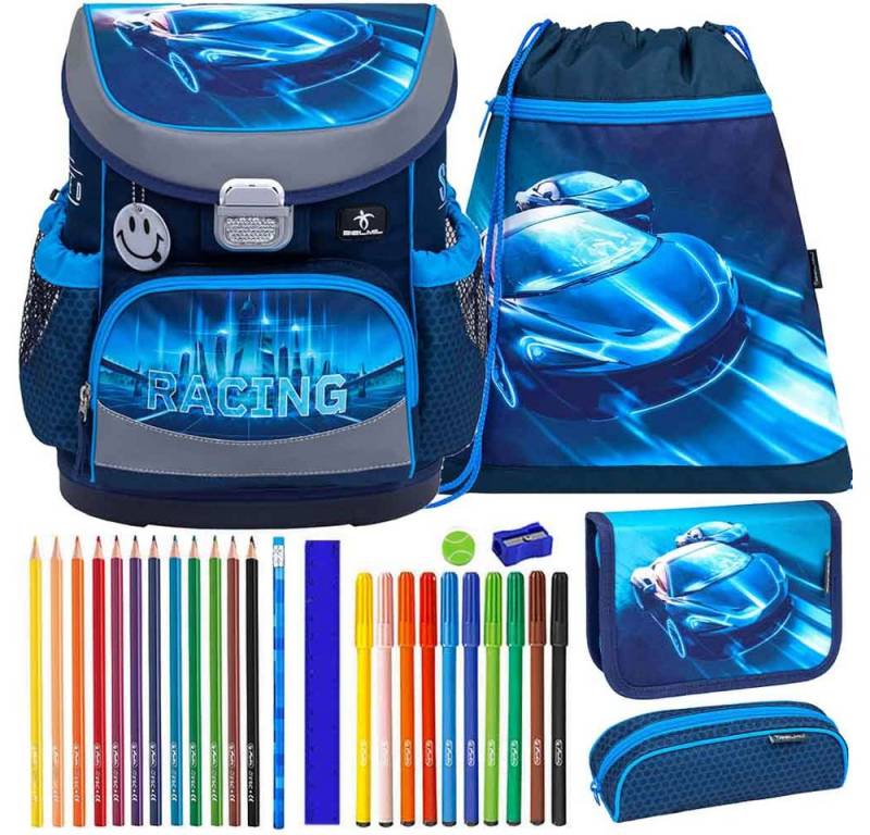 Belmil Schulranzen Set Mini Fit 10-teilig 2025 Jungen Racing Blue Neon von Belmil