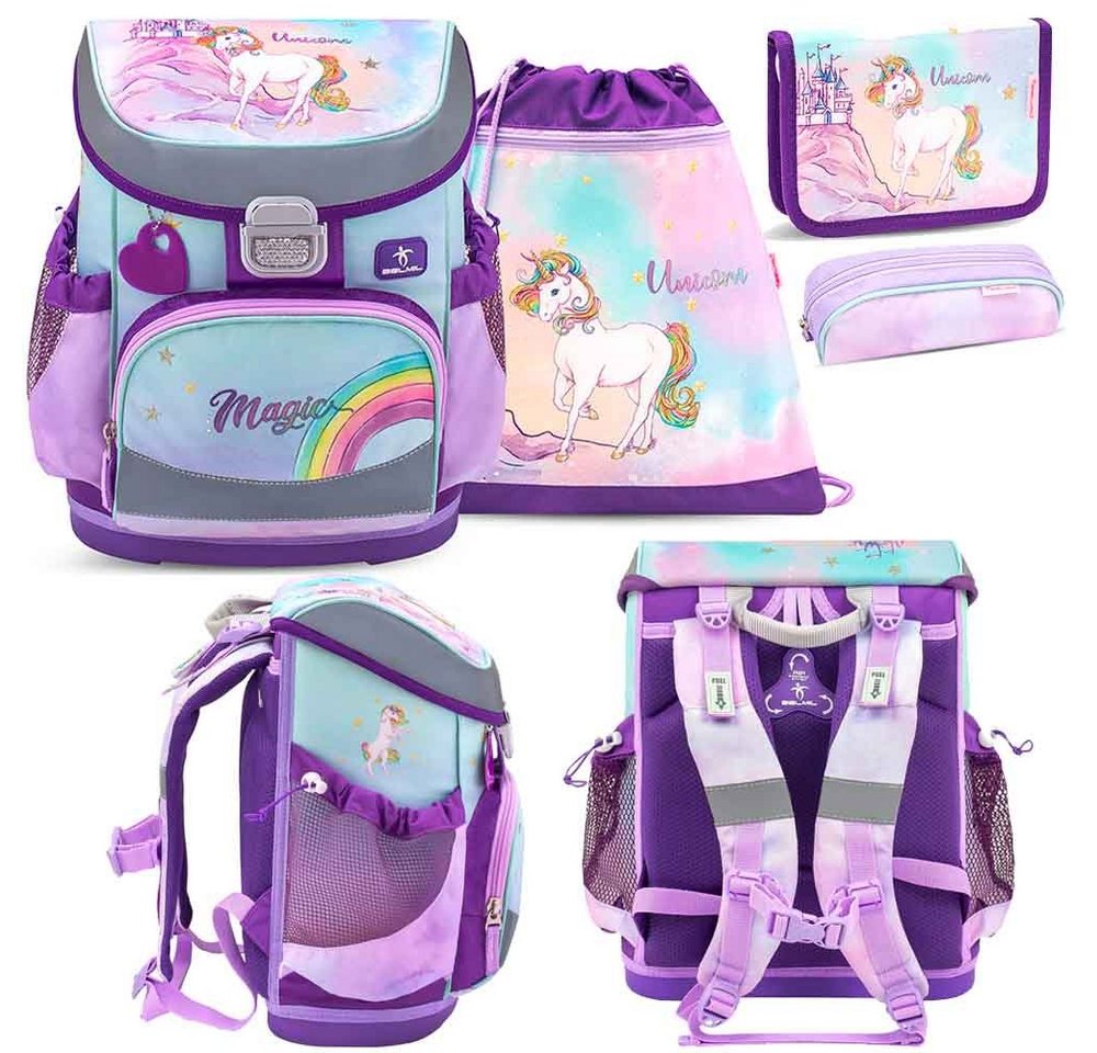 Belmil Schulranzen Set Mini Fit 4-teilig 2024 Mädchen Rainbow Unicorn Magic von Belmil