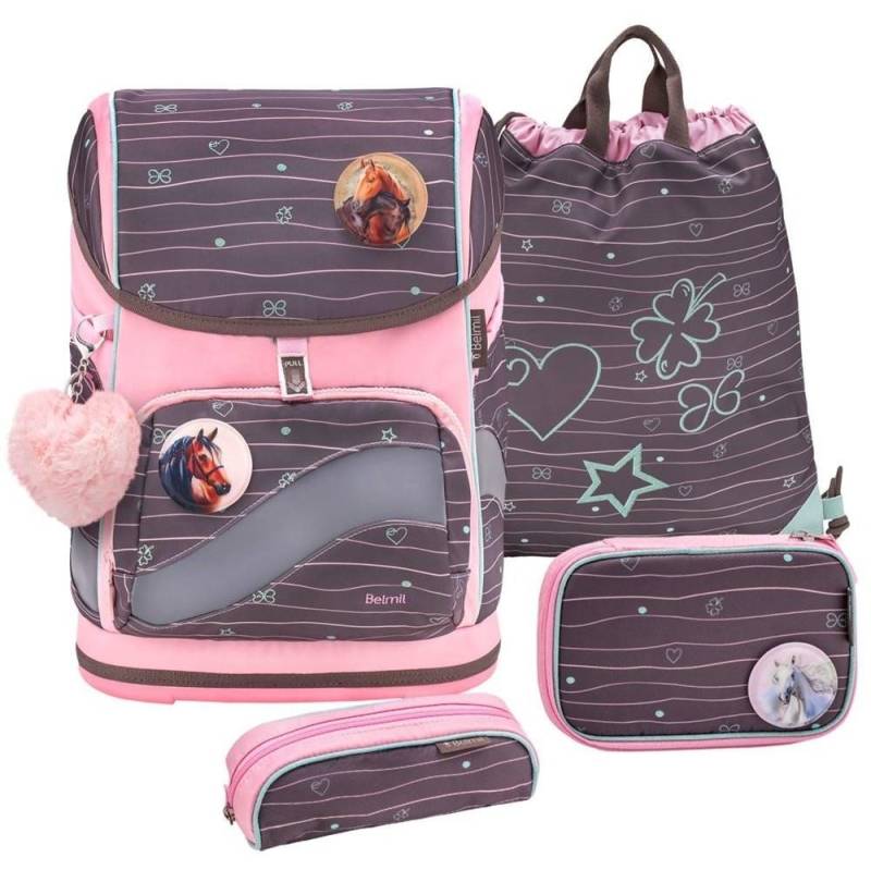 Belmil Schulranzen "Smarty Plus Premium" 2025, höhenverstellbar, 4tlg. Set, ab 1. Klasse, Einschulung, für Mädchen von Belmil