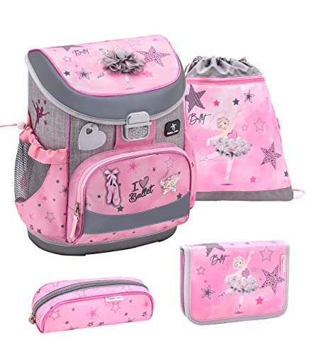 Belmil ergonomischer Schulranzen Set 4 -teilig für Mädchen 1, 2 Klasse Grundschule/Super Leicht 800-860 g/Brustgurt / (405-33 Ballet Light Pink) von Belmil