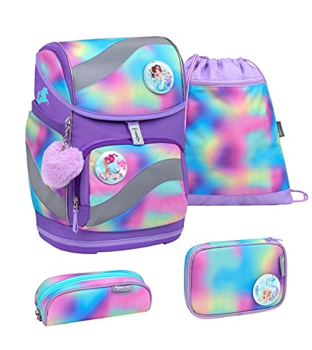 Belmil ergonomischer Schulrucksack Schulranzen Set 5-teilig mit Patch Set, Brustgurt, Hüftgurt, Magnetverschluss/AGR(405-51/AG/S Rainbow Color) von Belmil