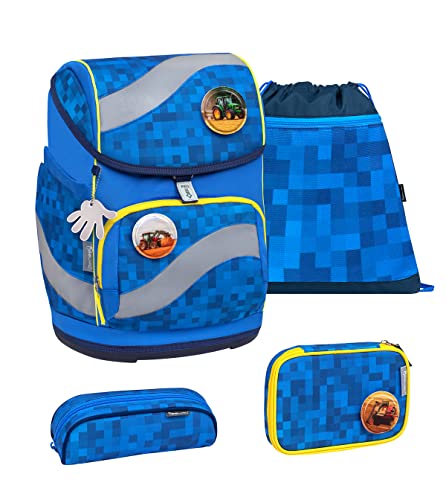 Belmil ergonomischer Schulrucksack Schulranzen Set 5-teilig mit Patch Set, Brustgurt, Hüftgurt, Magnetverschluss/AGR (405-51/AG/S Funky Blue) von Belmil