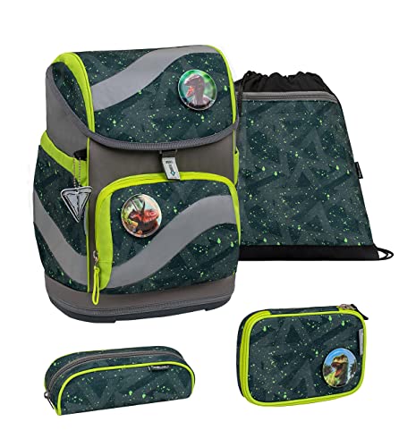 Belmil ergonomischer Schulrucksack Schulranzen Set 5-teilig mit Patch Set, Brustgurt, Hüftgurt, Magnetverschluss/AGR (405-51/AG/S Green Splash) von Belmil